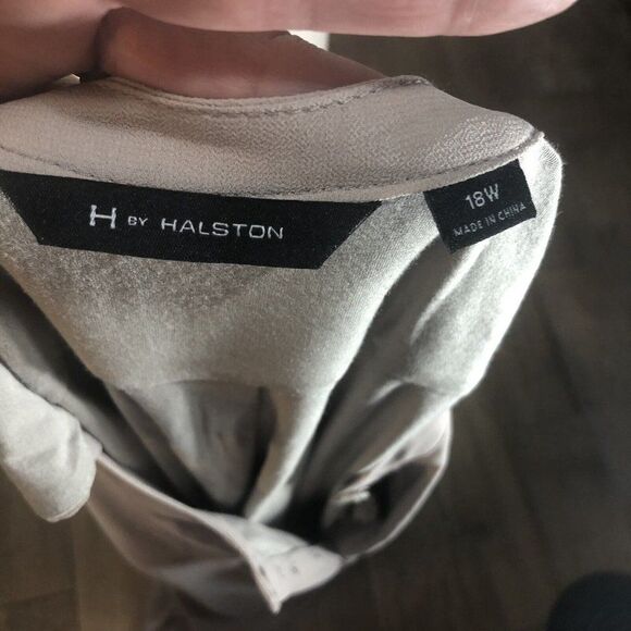 H by Halston Tan Chiffon Sleeveless A-Line Shirt Maxi Dress 18 Lined Henley Plus - Picture 12 of 12